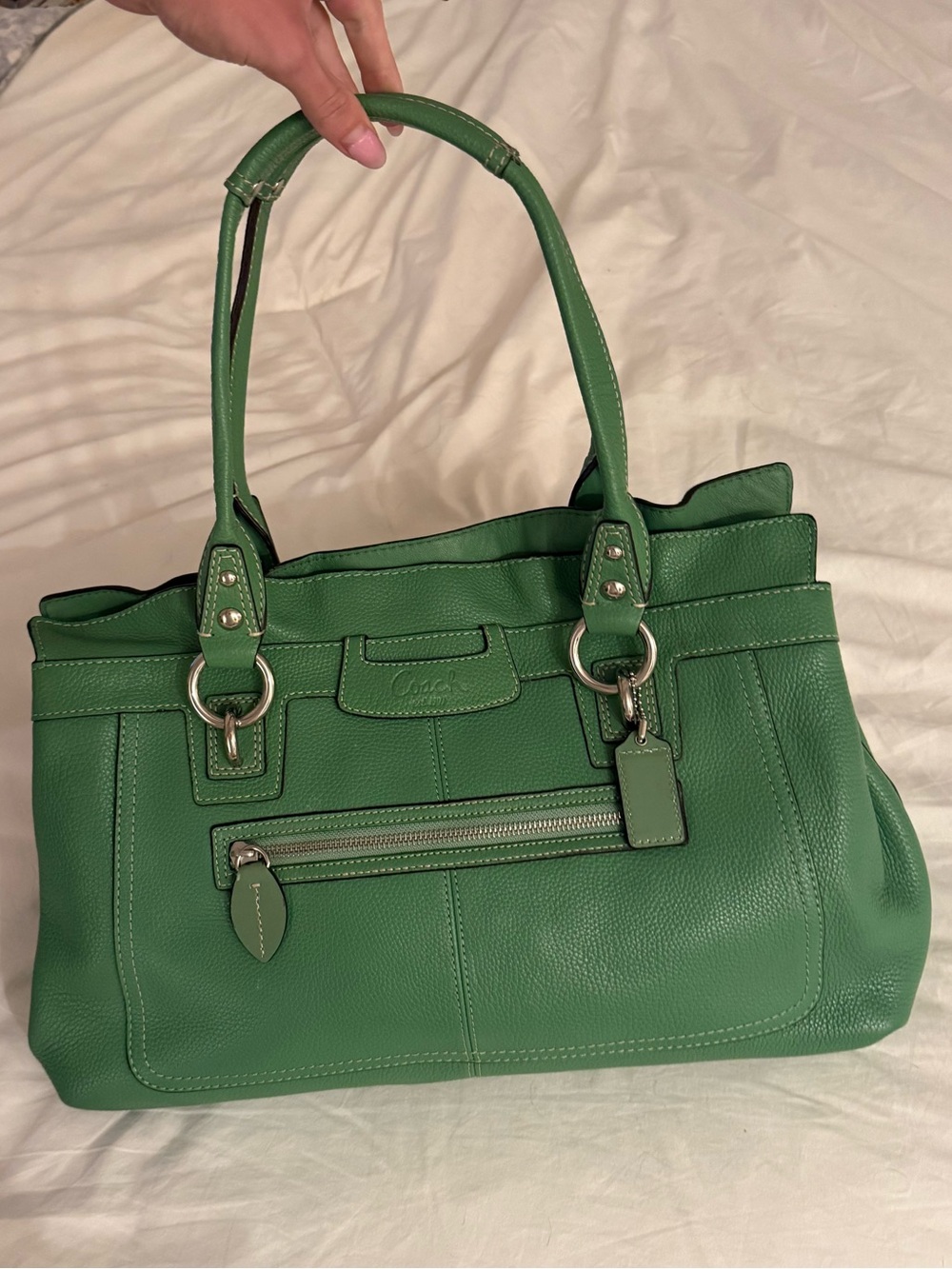 Coach Penelope Shopper Green Leather Shoulder Bag